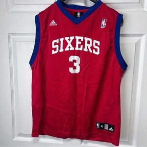 adidas Red & Blue Sixers #3 Youth 18-20 Basketball Jersey Iverson